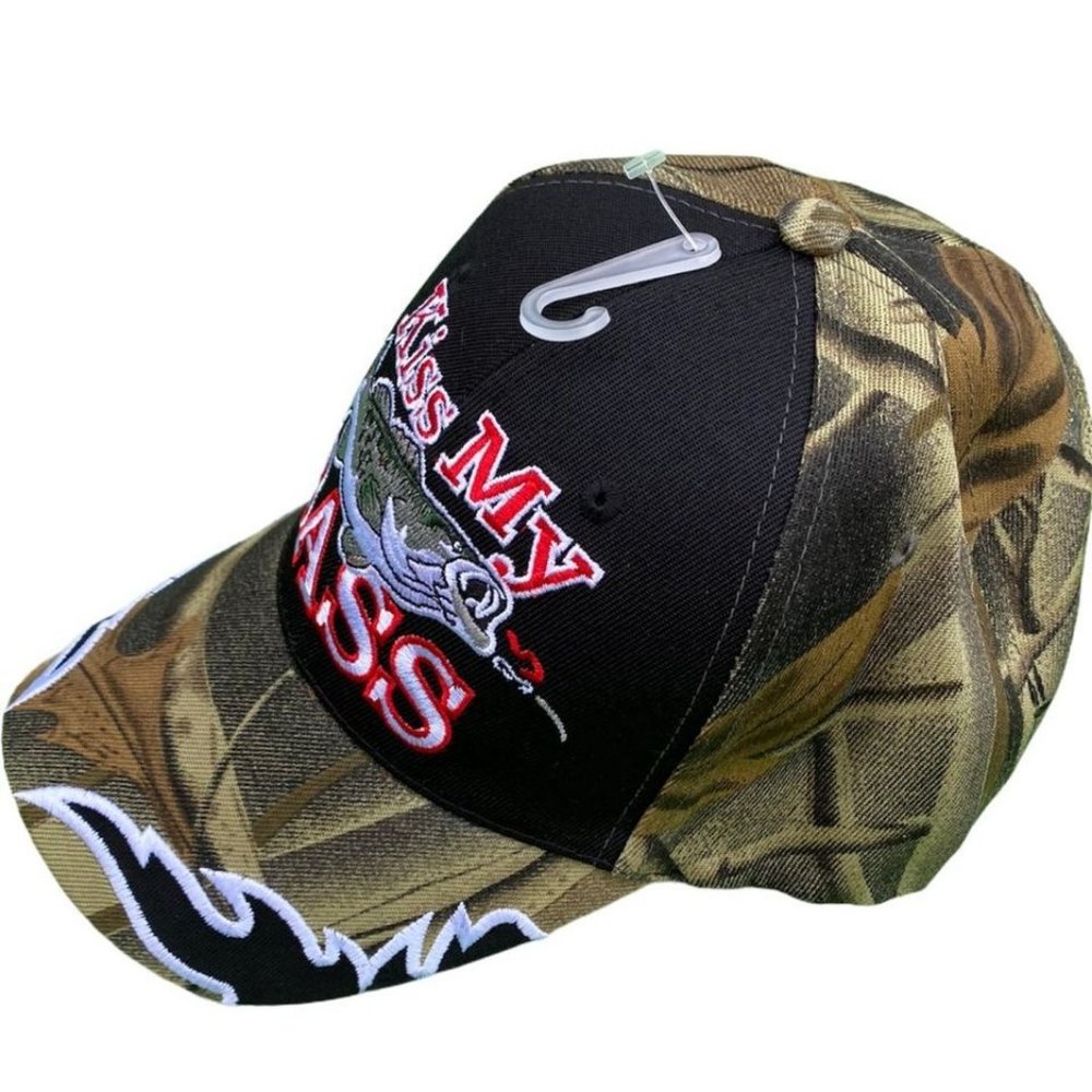 Kiss My Bass Black Front Camo Back Baseball Hat